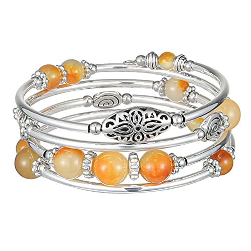 FULU AUTUMN Stackable Beaded Bracelets for Women Boho Wrap Silver Bracelet Layered Fashion Jewelry Gifts for Her - color: 17-Yellow