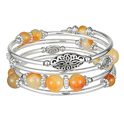 FULU AUTUMN Stackable Beaded Bracelets for Women Boho Wrap Silver Bracelet Layered Fashion Jewelry Gifts for Her - color: 17-Yellow