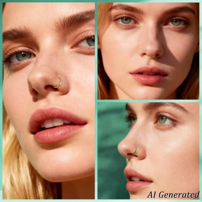 davka Nose Ring Set, 18G Hinged Hoop 8mm & 20G Nose Studs, Stainless Steel & Gold Plated, Hypoallergenic, Multiple Styles Nose Piercing Jewelry - color: Gold/3Pcs Hoops/18gauge 8mm/Set D