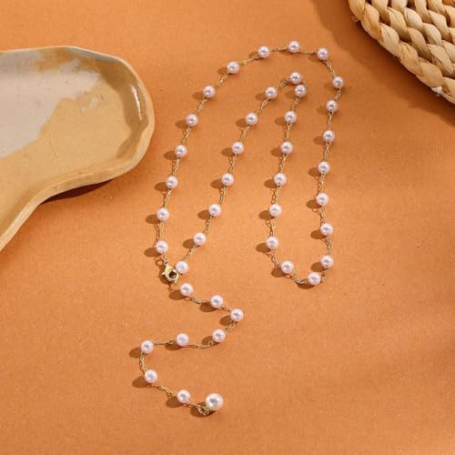 Long Faux Pearl Beaded Y Tassel Lariat Necklace for Women,Boho Dainty Chain Crystal Rhinestone Statement Necklace Fashion Lightweight Jewelry Gifts - color: White