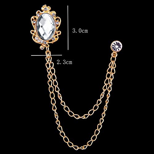 Huture 2 Packs Men's Gem Brooch Lapel Pin Badge Hanging Chains Collar Brooches Pin for Career Suit Tuxedo of Shirts Tie Hat Scarf for Boyfriend Father Birthday Gift, Gold Silver White