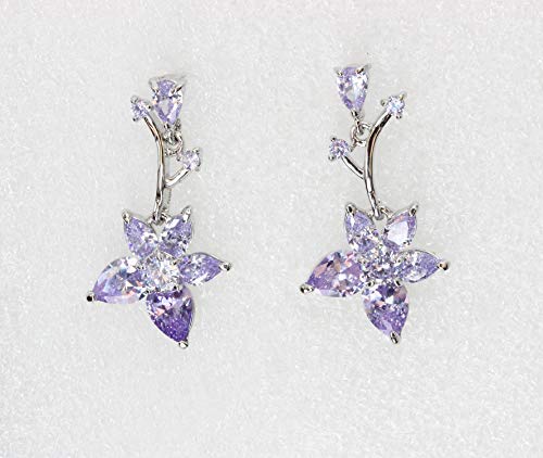 Faship Gorgeous CZ Crystal Floral Necklace Earrings Set - color: Lavender
