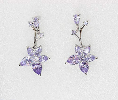 Faship Gorgeous CZ Crystal Floral Necklace Earrings Set - color: Lavender