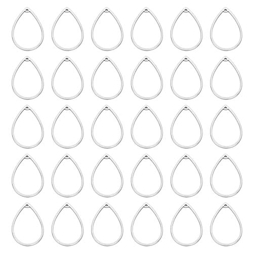30PCS Teardrop Hollow Frame Pendant, Geometric Open Pendant Frame Earrings Beading Hoop Stainless Steel Linking Ring Connector for Jewelry Making Charms DIY Earrings Bracelets
