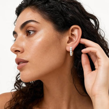 Moissanite Hoop Earrings Huggie Hoops Earrings for Women, 2ct D Color VVS1 18K White Gold Plated S925 Hypoallergenic, Wedding Earrings Jewelry for Gifts - color: Gold