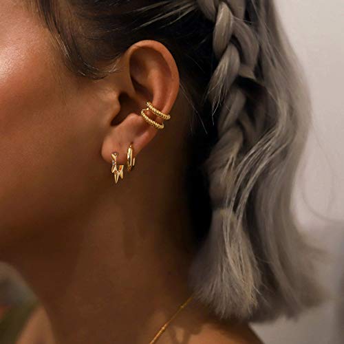 LOYATA Gold Huggie Hoop Earrings 14K Gold Plated Dainty Small Simple Hypoallergenic Jewelry Gift for Women - style: Six Spike