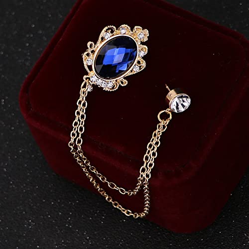 Men's Gem Brooch Lapel Pin Badge Hanging Chains Collar Brooches Pin for Career Suit Tuxedo of Shirts Tie Hat Scarf for Boyfriend Father Birthday - color: Blue