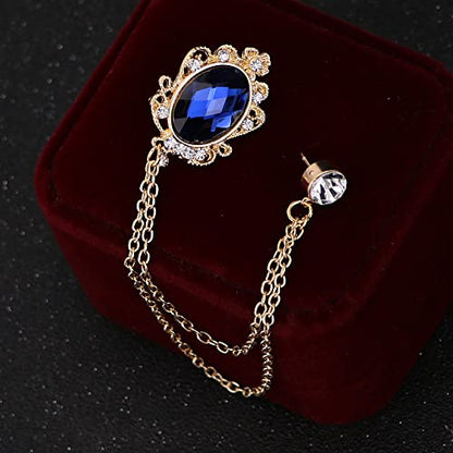 Men's Gem Brooch Lapel Pin Badge Hanging Chains Collar Brooches Pin for Career Suit Tuxedo of Shirts Tie Hat Scarf for Boyfriend Father Birthday - color: Blue