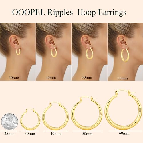 OOOPEL 925 Sterling Silver Hoop for Women Gold Hoop Earrings Hypoallergenic Diamond-Cut Ripples Designed - Non Tarnish Large Hoop Earrings(30/40/50/60/70mm) - color: Gold-40mm