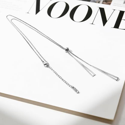 Lariat Gold Necklace for Women, Dainty Long Necklace Gold/Silver Plated Y-Shaped Pendant Necklace, Trendy Drop Necklaces Simple Gold Jewelry Gifts For Women - style: Triangle-Silver