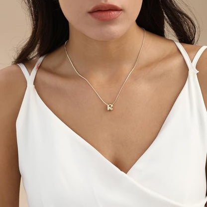 14K Gold Plated Bubble Letter Necklace, Tarnish Free and Waterproof Dainty Initial Necklace for Women, Trendy Personalized Gold Jewelry Gift for Her - color: Gold, style: R