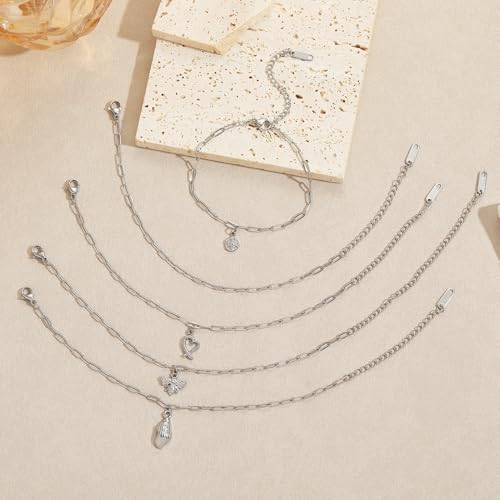 Swyabi 10 PCS Silver Paperclip Bracelet Chains Bulk for Jewelry Making | 18K Stainless Steel, with Extender, No Fade, No Rust, Adjustable, for Men Women DIY, 6.5 Inch - color: 2.5x6.5mm Silver