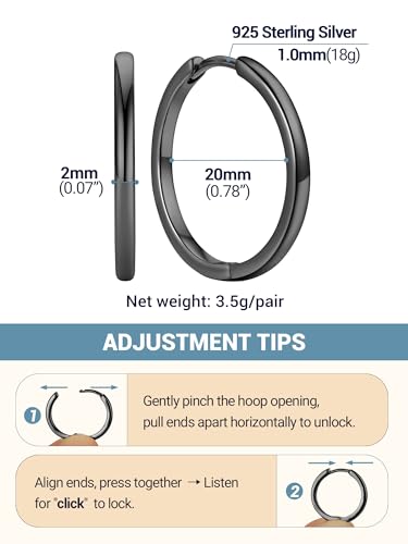 PROSTEEL Huggie Hoop Earrings For Women with 925 Sterling Silver Post | 8/10/12/14/16/18/20mm,14K Gold Plated/Black/Rose Gold/Silver Brass Lightweight Cubic Zirconia Cartilage Piercing Earring - color: 1. Black, size: 20mm