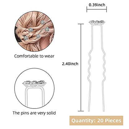 QIUTIMIY 20 Pack (White) Crystal Flower Hair Pins Rhinestone Hair Clips for Bridal Wedding Women Hair Jewelry Accessories, with Clear Container - color: Crystal Flower-White