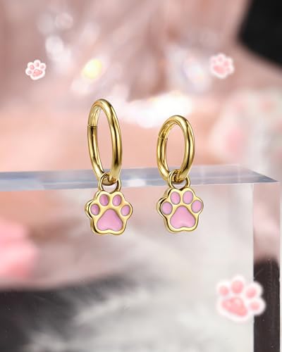 18K Gold Plated Rook Piercing Jewelry, 16G Clicker Rook Helix Earrings, Cute Cat Paw Upper Helix Lobe Piercing Stainless Steel 6/8MM - color: Style-1-6mm