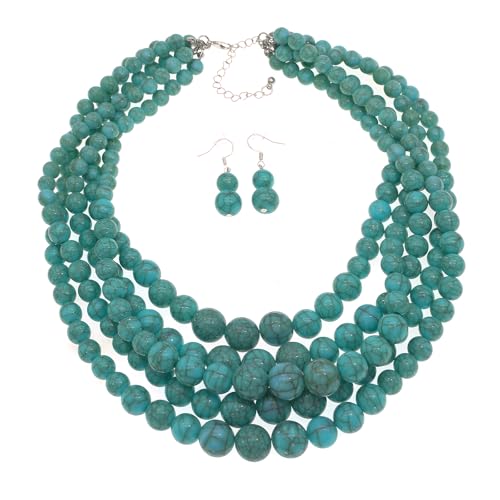 JNF 1920s Pearl Necklace for Women Long Chunky Big Pearl Strands Flapper Beaded Necklaces Imitation Faux Pearls Gatsby Vintage Costume Jewelry 80'' Long - color: turquoise stack