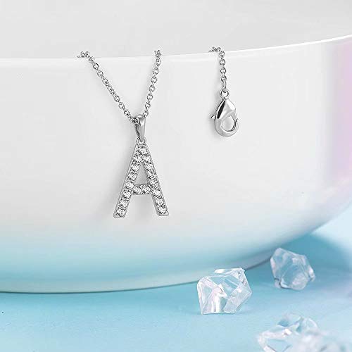 Tarsus Initial Cubic Zirconia Necklace for Women Teens | Jewelry Gifts for Women Adjustable Chain 18" + 2" - style: Silver-A-Diamond style