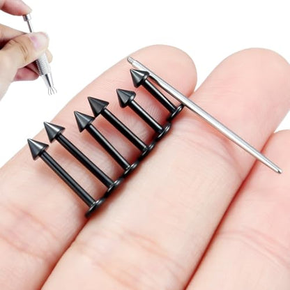 Internally Threaded Labret Studs 18G 16G 14G Surgical Steel Lip Piercing Jewelry with Claw Tool Monroe Snake Bite Jewelry Flat Back Barbell for Women Men Plus Piercing Ball Grabber Tool - color: black, size: 16g,spike end