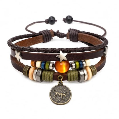 Zodiac Bracelet for Men Women, Adjustable Faux Leather Braided Wrap Bracelet with Vintage Astrology Charm, Gift Jewelry - style: Taurus