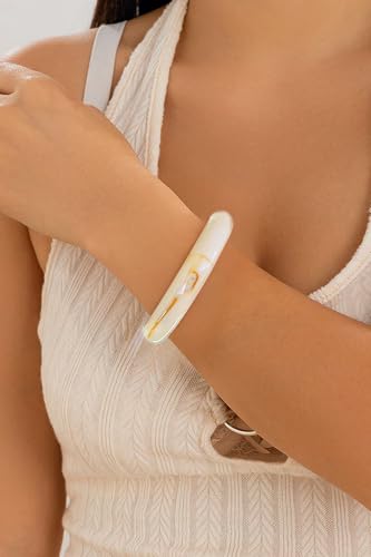 Chunky Acrylic Bangles Bracelets For Women Geometric Acrylic Resin Acetate Mottled Wide Bangle Bracelet Statement Colorful Bangles for Party - color: 01-beige bangle