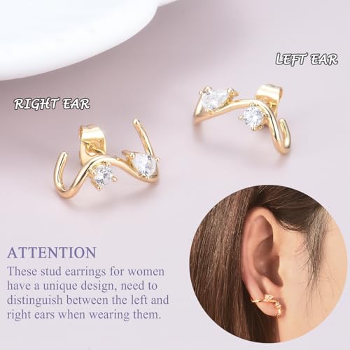 EPIRORA Earrings for Women Trendy, Dainty Geometric S-Shape Cubic Zirconia Stud Earrings for Women Hypoallergenic, Unique Jewelry Gift for Her on Valentine's Day, Birthday, Party - Silver & Gold - style: Gold