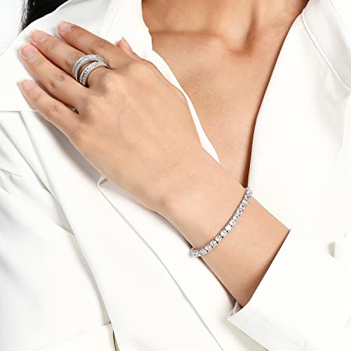 MDFUN 18k White Gold Plated CZ Tennis Bracelet, 4MM Cubic Zirconia Charm Bracelet for Women Men - style: 6.0" tennis bracelet