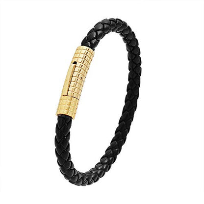 Edforce Classic Braided Genuine Leather Wrist Band Cuff Bracelet, 8.25inches - color: Gold