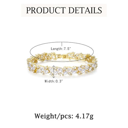Crysdue Marquise Teardrop Cubic Zirconia Wedding Bridal & Prom Tennis Bracelets for Brides Bridesmaids, Silver/Gold/Rose Gold Plated Bracelet Gifts for Women - style: A_Gold Tone 7.5"
