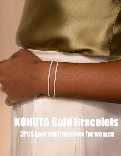 KOHOTA Silver Gold Bracelets for Women Trendy 14K Gold Plated Bracelet for Women Non Tarnish Dainty Stackable Layered Chain Heart Pearl Knot Beaded Bracelets Stack Set Charm Mothers Day Jewelry Gifts - color: E.Layered-silver