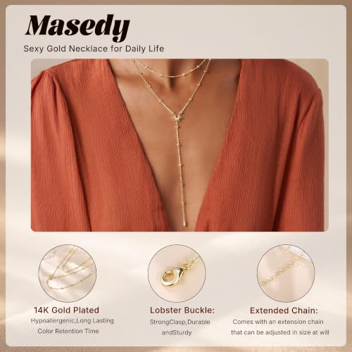 Long Gold Necklace for Women Dainty Layered Lariat Necklace | 14k Gold Plated Clover Teardrop CZ Y Shaped Drop Necklaces Cute Long Necklace for Women Trendy Prom Formal Womens Jewelry - color: Sun pedant y necklace