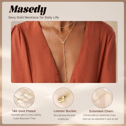 Long Gold Necklace for Women Dainty Layered Lariat Necklace | 14k Gold Plated Clover Teardrop CZ Y Shaped Drop Necklaces Cute Long Necklace for Women Trendy Prom Formal Womens Jewelry - color: Sun pedant y necklace