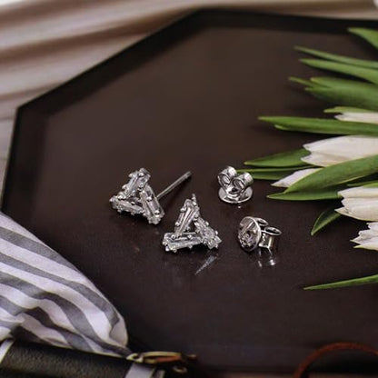 Moissanite Stud Earrings for Women, DF/VVS Clarity, Sterling Silver with 18K White Gold Plated - style: 0.6 Carat Geometric