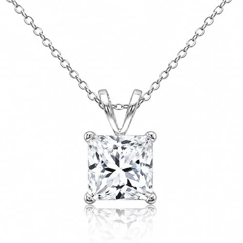 B. BRILLIANT Sterling Silver AAA Cubic Zirconia Princess-cut 7mm CZ Solitaire Necklace for Women Bridesmaids - color: Sterling Silver
