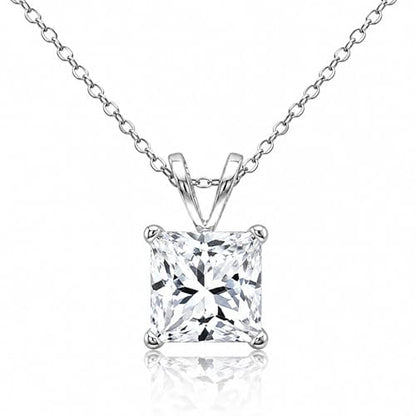 B. BRILLIANT Sterling Silver AAA Cubic Zirconia Princess-cut 7mm CZ Solitaire Necklace for Women Bridesmaids - color: Sterling Silver