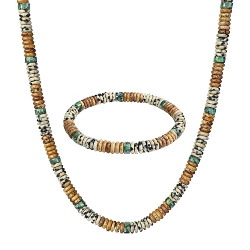 Beaded Necklaces for Women 3Pcs Colorful Boho Gemstone Bead Choker Summer Natural Stone Surfer Beach Bead Necklace Bracelets Earring Set Handmade Jewelry for Women Gift Jewelry Sets - color: 01-brown