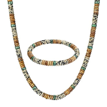 Beaded Necklaces for Women 3Pcs Colorful Boho Gemstone Bead Choker Summer Natural Stone Surfer Beach Bead Necklace Bracelets Earring Set Handmade Jewelry for Women Gift Jewelry Sets - color: 01-brown