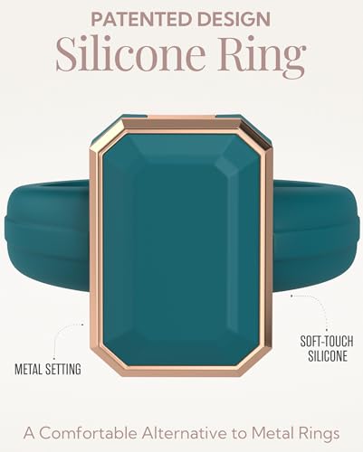 Patented Metal-Framed Silicone Rings - Emerald Collection - color: Pack F - Teal Ocean / Metal Rose Gold