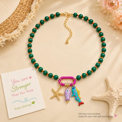 LIU JUN Colorful Beaded Necklace for Women, Chunky Boho Fish Starfish Conch Pendant Acrylic Bead Necklaces Cute Y2K Summer Beach Jewelry Gifts - color: Sea Turtle