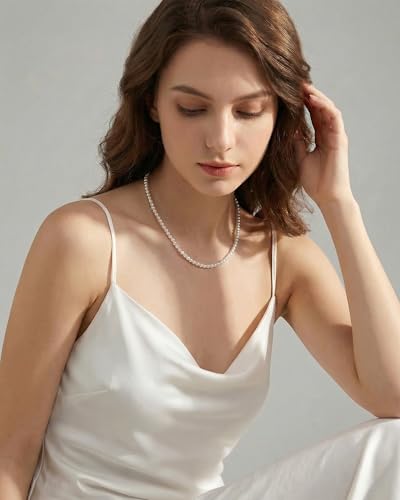 Pearl Necklace for Women Paperclip Chain Chunky Gold Necklace, Freshwater Cultured Pearls Trendy Link Chain 18K Gold Plated Dainty Pearl Choker - color: 5mm White Pearl Necklace