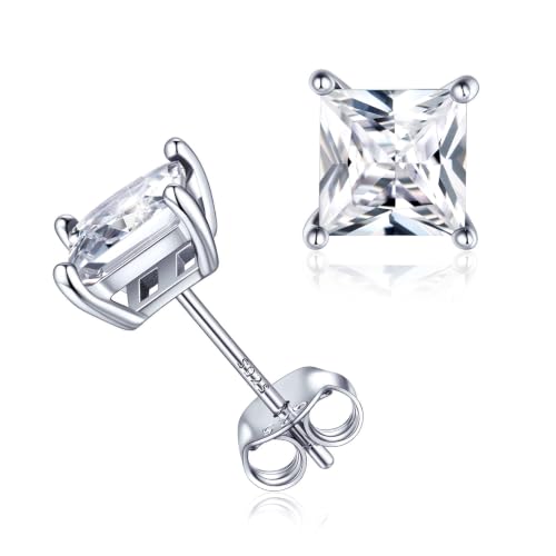 ChicSilver 925 Sterling Silver Earrings Sparkling Heart/Round/Princess Cut Birthstone Earrings for Women Birthday Jewelry with Gift Box - style: A.April(Diamond)-Princess Cut