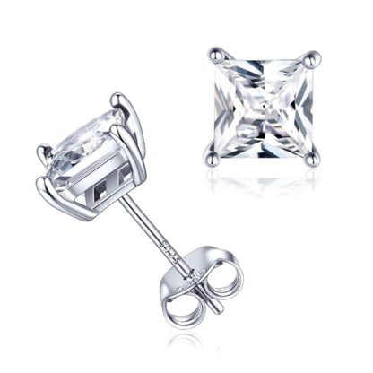ChicSilver 925 Sterling Silver Earrings Sparkling Heart/Round/Princess Cut Birthstone Earrings for Women Birthday Jewelry with Gift Box - style: A.April(Diamond)-Princess Cut