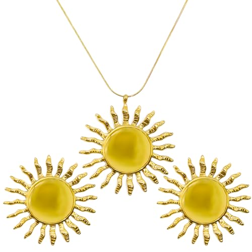 JNF Cute Shell Conch Boho Charm Necklace for Women Sun Moon Star Coin Heart Flower Boot Bow Charms Necklaces Summer Beach Jewelry - color: sun necklace earrings set
