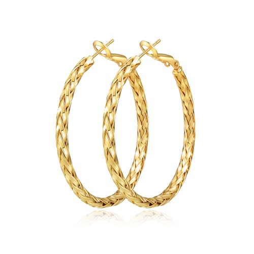 925 Sterling Silver Post Hoop Earrings Lightweight Twisted Hoop Earrings for Women Hypoallergenic Large Hoop Earrings 30/40/50MM - color: Gold, size: 40MM