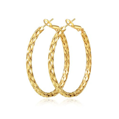 925 Sterling Silver Post Hoop Earrings Lightweight Twisted Hoop Earrings for Women Hypoallergenic Large Hoop Earrings 30/40/50MM - color: Gold, size: 40MM
