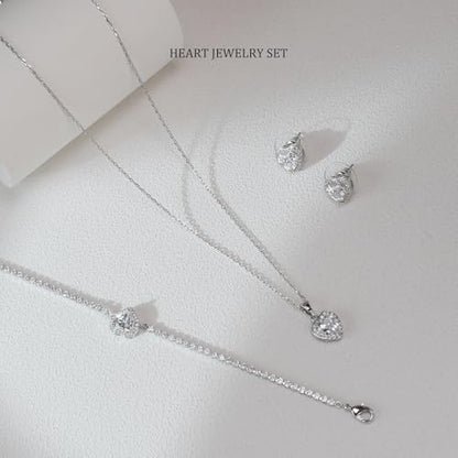Cubic Zirconia LOVE Heart Jewelry Set Earrings Necklace Bracelet Set for Women Prom Wedding Party Anniversary Birthday - color: clear
