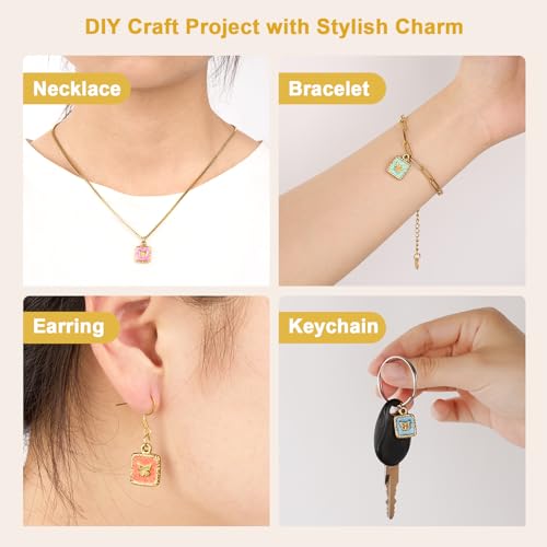 9PCS Colorful Enamel Charm for Jewelry Making Gold Plated Stainless Steel Butterfly Charms Pendants Bulk - color: Square Butterfly