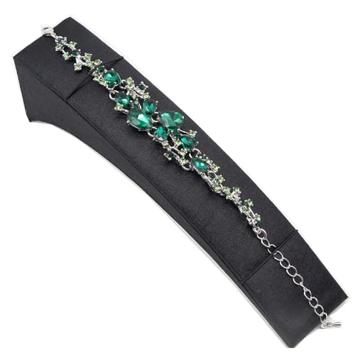 Crystal Bridal Jewelry Set, Floral Statement Necklace, Earrings, Bracelet, Wedding Accessories - color: Green