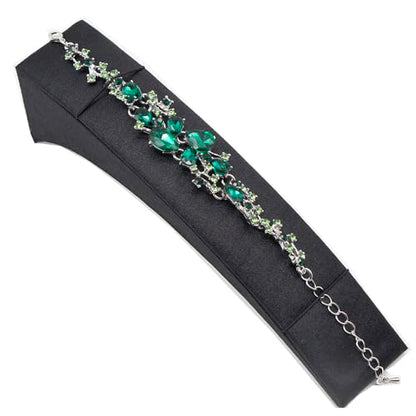 Crystal Bridal Jewelry Set, Floral Statement Necklace, Earrings, Bracelet, Wedding Accessories - color: Green