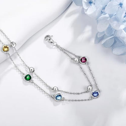 POPLYKE 925 Sterling Silver Double Layered Chain Evil Eye Daisy Sunflower Butterfly Anklets for Women Holiday Beach Crystal Ankle Bracelet Dainty Evil Eye Jewelry - style: Crystal Chakra Anklet