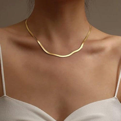 14K Gold Plated Chain Necklace for Women Trendy - 925 Sterling Silver Clasp | Waterproof Dainty Choker Necklace, 14/16/18/20 inch Thin Simple Box Figaro Chain Herringbone Necklace Jewelry for Women Men - color: Herringbone 3mm